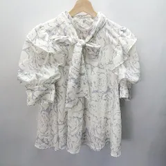 ◇ one after another NICE CLAUP 花柄 フリル バックリボン 半袖 ブラウス 表記なし ホワイト ブルー系 レディース E  【1405140029994】