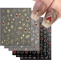 ネイルシール 12枚セット 3D 可愛い ハート 星 月 太陽 ネイルパーツ シール 貼るだけ おしゃれ ネイルステッカー ジェルネイル ネイルアートシール デコパーツ バレンタインデー クリスマス (ゴールド+シルバー)