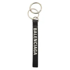 BALENCIAGA (バレンシアガ) ロゴプリントレザーストラップ キーホルダー ブラックのサムネイル