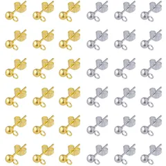 【特価商品】キャッチ付き 丸玉 パーツ ゴールド パーツ シルバー 手芸 ピアス 40個 ピアス 3mm セット金具 カン付き ステンレス 素材 サージカル