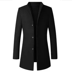 Color:ブラック_Size:2XL [Ｋａｙｉｙａｓｕ] チェスターコート メンズ コート ジャケット ロングコート トレンチコート アウター ビジネスコート ウールコート 冬服 防寒 無地 厚手 通勤 大きいサイズ ビジネス カジュアル おしゃれ 秋冬(