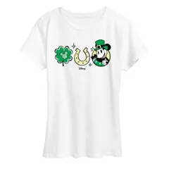 【送料無料】 ディズニー レディース Tシャツ トップス Disney's Mickey Mouse Women's St. Patrick's Icons Graphic Tee White