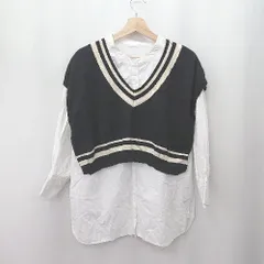 ◇ ⊇ who's who Chico フーズフーチコ ニットベスト スタンドカラーシャツ サイズF ホワイト ブラック レディース E  【1505290043663】