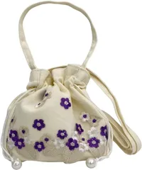 ルナリ 母の日 巾着バッグ ショルダーバッグ ハンドバッグ 2way 巾着ポーチ ポシェット 刺繍 花柄 手提げ 軽量 斜め掛け( パープル)