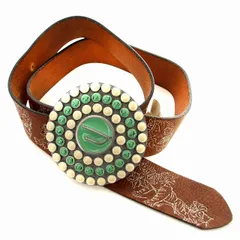 ディーゼル DIESEL レザー ベルト スカル バックル 85 茶 ブラウン /☆G