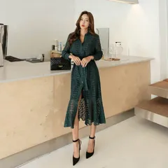 ワンピース シャツワンピース ミモレ ミモレ丈 ロング ロング丈 袖あり 長袖 襟付き セミフレア スリム Aライン レース 刺繍 透け感 シースルー かわいい 大人可愛い きれいめ シンプル 大人 上品 おしゃれ 大人女子 こなれ感 ラフ ラブリー キュート