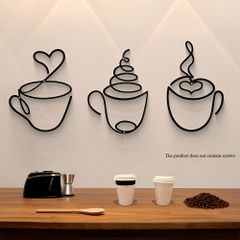 壁掛け オブジェ インテリア コーヒーカップ 3個セット ワイヤーアート ウォールアート ガーデニング 屋内 屋外 装飾 DIY リビング ダイニング 金属 壁掛けアート おしゃれ ギフト プレゼント