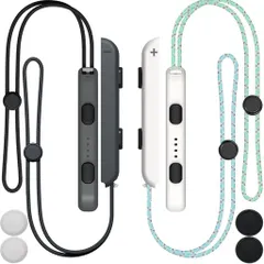 ZHUROUPUNintendoSwitch用2ペアジョイコンリストストラップ、調節可能な気密性弾性リストバンドゲームパッドコントローラーLEDハンドルロックストラップハンドグリップアクセサリー、4個の親…