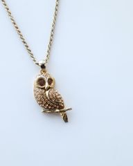 owl motif kirakira vintage necklace ヴィンテージ フクロウ モチーフ ロープチェーン ゴールドカラー ネックレス
