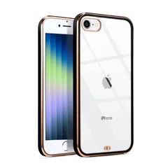 iPhone SE3 ケース クリア アイフォン SE 第3世代 第2世代 iPhone8 iPhone7 カバー スマホケース 透明 耐衝撃 TPU シリコン スリム 薄型(ブラック)