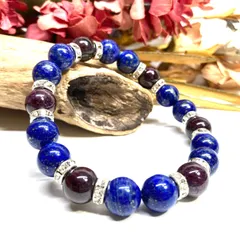 ラピスラズリ&ガーネット パワーストーン ブレスレット 天然石ブレス (シルバー) 10mm メンズ・レディース 恋愛運 お守り [3]