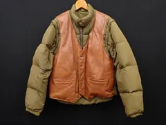 ◆02-33◆Schott メンズダウンジャケット ダウンベスト ツーウェイ レザーコンビ アメリカ製 記載42◆ショット/古着