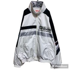 【超希少】80s - 90s Wilson Black x White x Silver Neo Track Jacket Oサイズ 刺繍 プリント ロゴ レトロ ビンテージ ビッグシルエット ナイロンジャケット【LO000015】