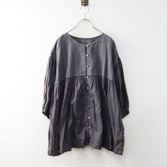 美品✨ヴェリテクール コットンノーカラーシャツ グレー 2way 長袖 前 