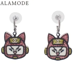 CHANEL(シャネル) キャットロボット フープピアス プラスチック メタル ピアス ラメ ネコ 猫 ジュエリー アクセサリー ブラック黒 ピンク イエロー レディース 40802112293【中古】【アラモード】