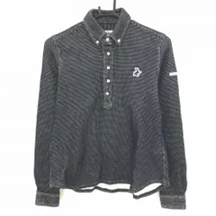 ★SALE価格★【超美品】ジャックバニー 長袖ポロシャツ 黒×白 格子柄織生地 ボタンダウン コットン100％ レディース 2(L) ゴルフウェア Jack Bunny