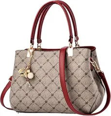 Elixio エリクシオ ハンドバッグ レディース 小さめ 斜めがけ デート 肩掛け コンパクト 鞄 ショルダー PUレザー 柄もの(グレー/レッド)