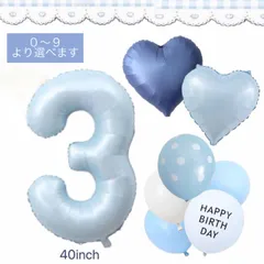 【ナンバーバルーン＆ ハート型バルーン＆風船 セット】 数字０～９より選べます　誕生日飾り風船セット　水色　ブルー系　バースデーバルーン　HAPPY BIRTHDAY  パーティー飾り　イベント飾り　男の子　女の子
