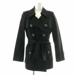 バーバリーブルーレーベル BURBERRY BLUE LABEL トレンチコート スプリング ダブル リボンベルト ミドル 裏地ノバチェック ウール 38 M 黒 ブラック /NW30