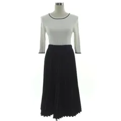 クミキョク 組曲 KUMIKYOKU ワンピース リブニット切替え プリーツスカート ドッキング 長袖 ロング丈 ウエストゴム ホワイト 白 ネイビー 紺 3