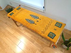 ペルシャ　ギャッベ ミニランナー　細長いラグ　120x40cm  黄金色　パネル　糸杉　RJ15053