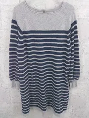 ◇ green label relaxing グリーン UNITED ARROWS ボーダー 長袖 膝丈 ニット ワンピース グレー ネイビー * 1002798831261 【中古】 【1002798831261】