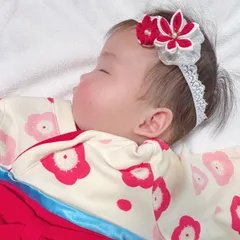 ベビーヘアバンド　つまみ細工 ひな祭り初節句 お宮参りお食い初め• 100日祝い ハーフバースデーベビーヘアバンド髪飾り