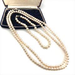 美品 あこや 本真珠 パール 大珠 ロング ネックレス チョーカー 8mm 9mm Silver刻印 アクセサリー 2点セット ホワイト c135