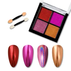 【特売】ALLMIRA ミラーネイル パウダー 4色パレット ミラーパウダー オーロラパウダー ジェルネイル セット 固形 ゴールド レジン ネイルパーツ ソリッド 金 ピンク6色(ミラーパウダー 05)