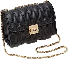 Brightrust ショルダー バッグ 斜めがけ 肩掛け レディース コンパクト ミニ PUレザー チェーン( ブラック,  大)