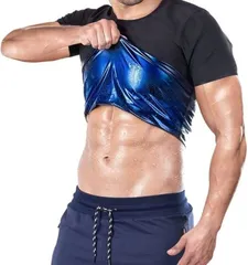 PLEAVIT サウナスーツ 半袖 メンズ 発汗 Tシャツ インナー ランニング 洗濯可(ブルー,  4XL/5XL)