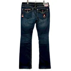 アフリクションAFFLICTIONローライズフレアデニムパンツブーツカットデニムウォッシュドデニム刺繍スタッズワッペンY2Kグランジ海外ガールアメリカンアメカジ星条旗カウボーイコアカウガールコアTALONタロンジップvintageヴィンテージ50521