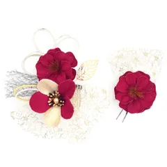 髪飾り 成人式 水引 振袖 前撮り 袴 花 赤 ゴールド ちりめん リーフ 大きい 小さい 2点セット 着物 和装 かんざし コーム Uピ No.12-1013