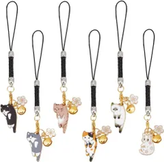 OLYCRAFT 6点 猫キーホルダー 花チャーム エナメルペンダント ナイロン