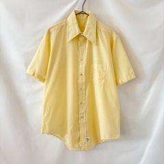 【L】70s 古着 ヴィンテージ 半袖シャツ デカ襟 ポケット付き クリーム色 ライトイエロー