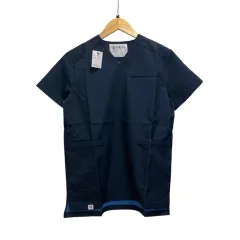 ナノユニバース nano universe スクラブジャケット カットソー 半袖 Vネック 無地 NU2535 WS 紺 ネイビー