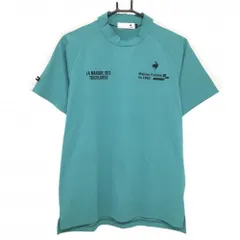 【超美品】ルコックゴルフ 半袖ハイネックシャツ ブルーグリーン×白 袖白ライン メンズ L ゴルフウェア 2023年モデル le coq sportifのサムネイル