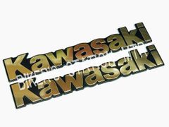 送料込！ カワサキ KAWASAKI 純正 タンクエンブレム ゴールド Lサイズ ２枚セット 左右セット 立体エンブレム
