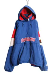 【お得なクーポン配布中!】 90s スターター NHL オフィシャル レンジャース プルオーバー 中綿 ナイロン ジャケット メンズ XL / 古着 オールド ハーフジップ ホッケー