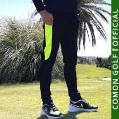 新品【COMONGOLF/コモンゴルフ】ストレッチポンチアンクル丈テーパードゴルフパンツ/ブラック×イエロー(CG-21022ST)ゴルフウェア 春秋 ロングパンツ ズボン ウエストゴム M L XL XXL XXXL LL 3L 4L 2XL 3XL