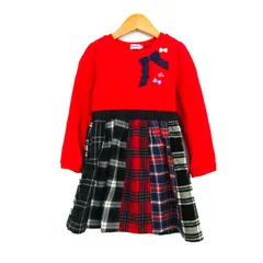 ミキハウス 切替ワンピース 長袖 チェック柄 トップス キッズ 女の子用 110サイズ レッド MIKIHOUSE 【中古】