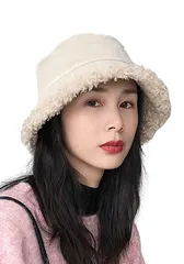 [kanaelun] カナエルン バケットハット 帽子 レディース もこもこ ベーシック バケハ 漁夫帽 ファーハット 羊毛 無地 ボア ぼうし スウェード 折りたたみ かわいい ふわふわ 女の子 自転車  [スウェード調オフホワイト] [Free Size]