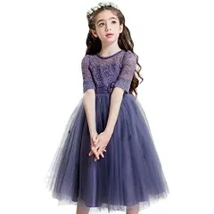 120_パープル-半袖 [FairyHouseVsmile] ドレス 子供 プリンセス ドレス ピアノ発表会 ドレス 女の子 フォーマル 結婚式 入学式 卒業式 コンクール 刺繍 入園式 七五三 お誕生日 記念写真 パーティー ドレス 120/130/140/
