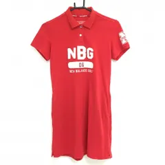 【美品】ニューバランスゴルフ 半袖ポロワンピース レッド×白 パイル地ワッペン  レディース 1(M) ゴルフウェア New Balance