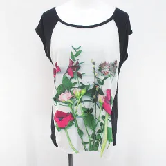 ポールスミス PAUL SMITH 花柄 フラワー フレンチスリーブ Tシャツ カットソー M 紺系 ネイビー ストレッチのサムネイル