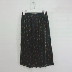 ◇ AS KNOW AS PINKY 花柄 ベロア調 膝下丈 プリーツ スカート ネイビー系 マルチ レディース P  【1302270004870】