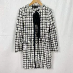 ザラウーマン ZARA WOMAN ツイードコート アウター 長袖 リボン 銀ボタン 白 ホワイト S