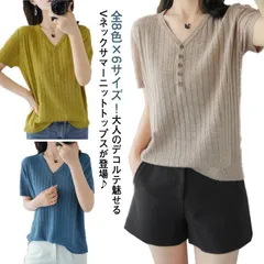 サマーニット 半袖 レディース ニットトップス ニット Vネック tシャツ 春秋 夏服 涼しい ニットソー 薄手 シンプル 無地 春夏 おしゃれ キレイめ カジュアル 大きいサイズ 重ね着 着?せ 体 W6sH575