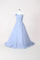 カラードレス　ブルー　ビーズ　中古　Aライン