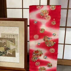 希少四つ身反物昭和レトロ古典柄赤梅綸子絞り花